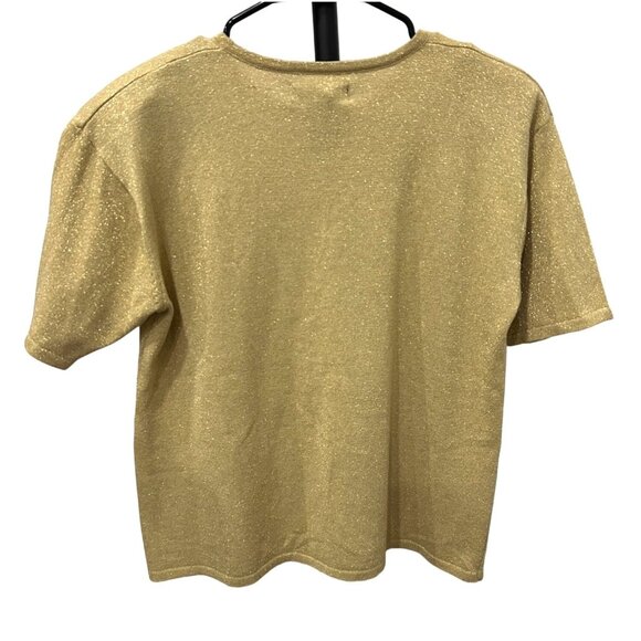 Yarnworks Gold Metallic Short Sleeve Round Neck Sweater Size S - Picture 2 of 8